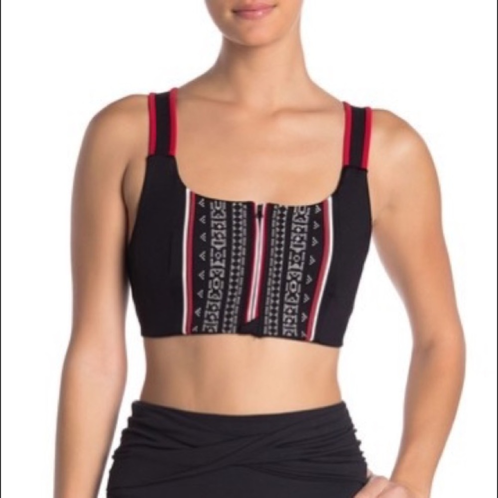 Free People Spin Front Zip Embroidered Sports Bra